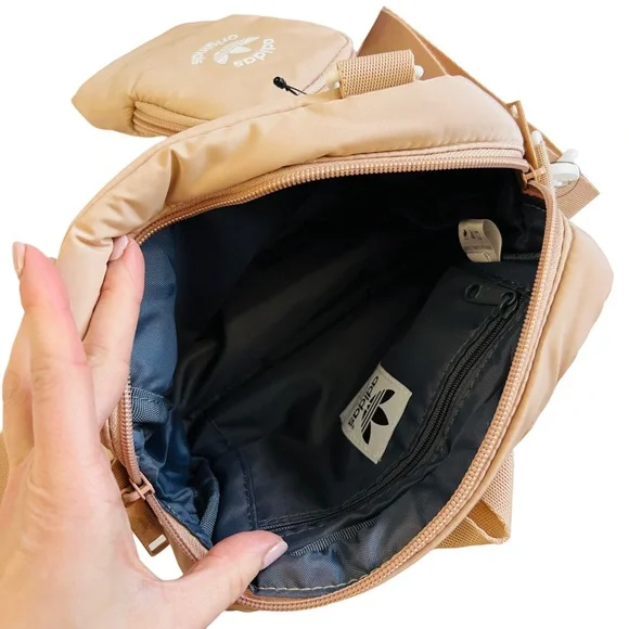 New ADIDAS ORIGINALS Ori Puffer + Pouch Crossbody Belt Bag 152 CU" Tan White - Picture 4 of 9